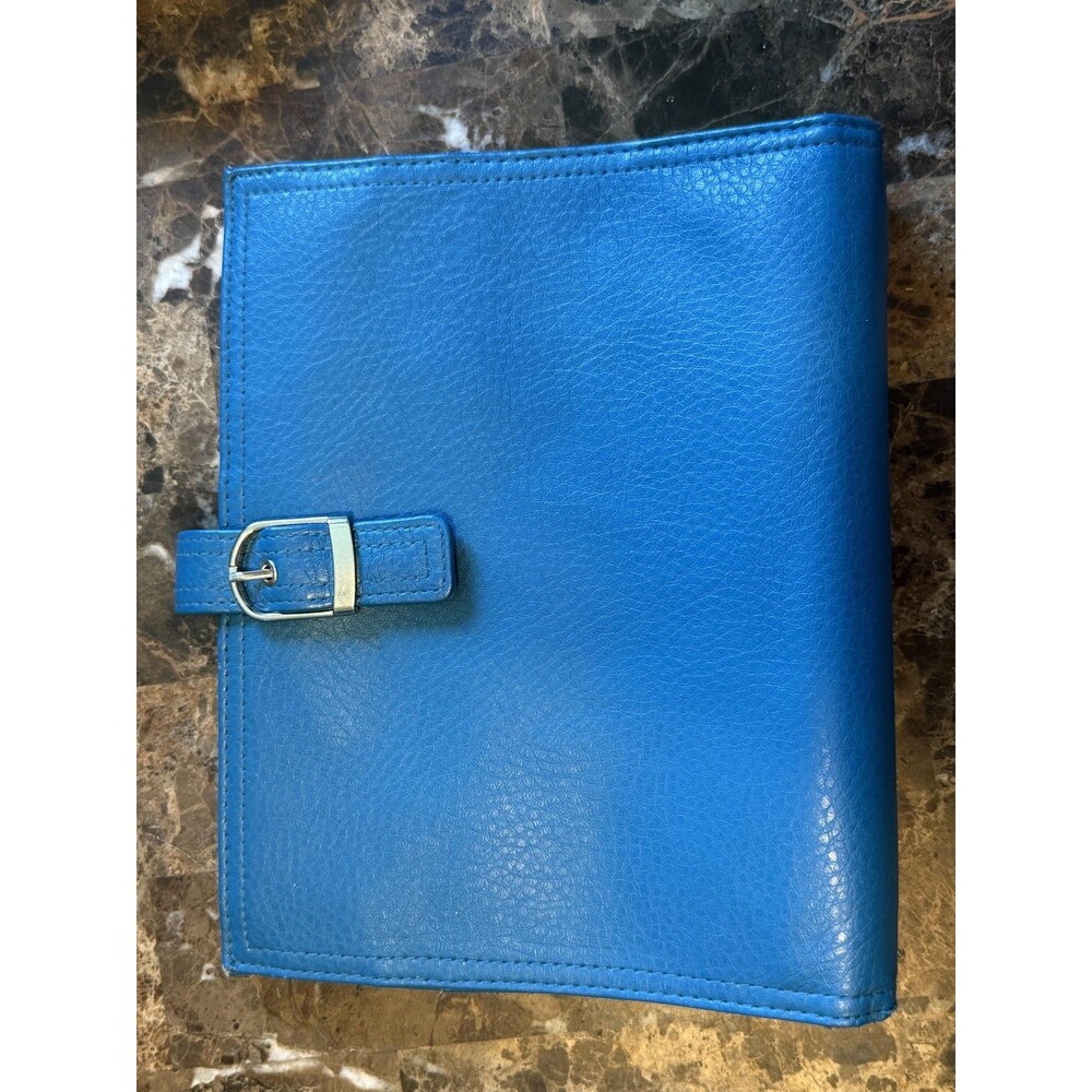 Day-Timer Ring-Bound Daily Planner Large Blue Leather Binder Organizer